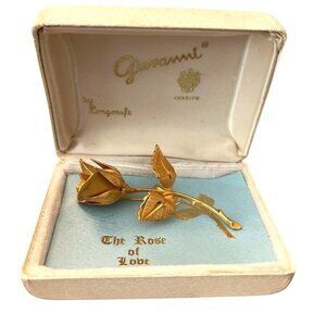 Giovanni Gold Tone Rose of Love Brooch Boxed Pin Vintage Giovanni by Longcraft